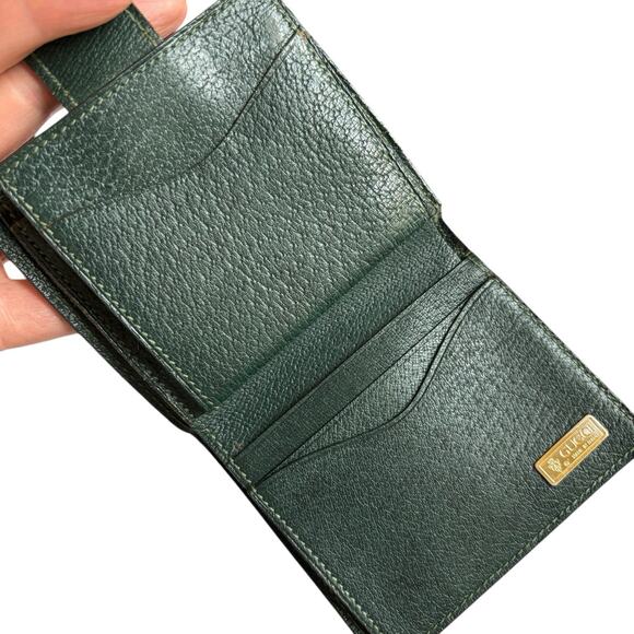 GUCCI Bifold Compact Wallet‎ Leather Dark Green Kiss Lock Horsebit - Picture 11 of 16